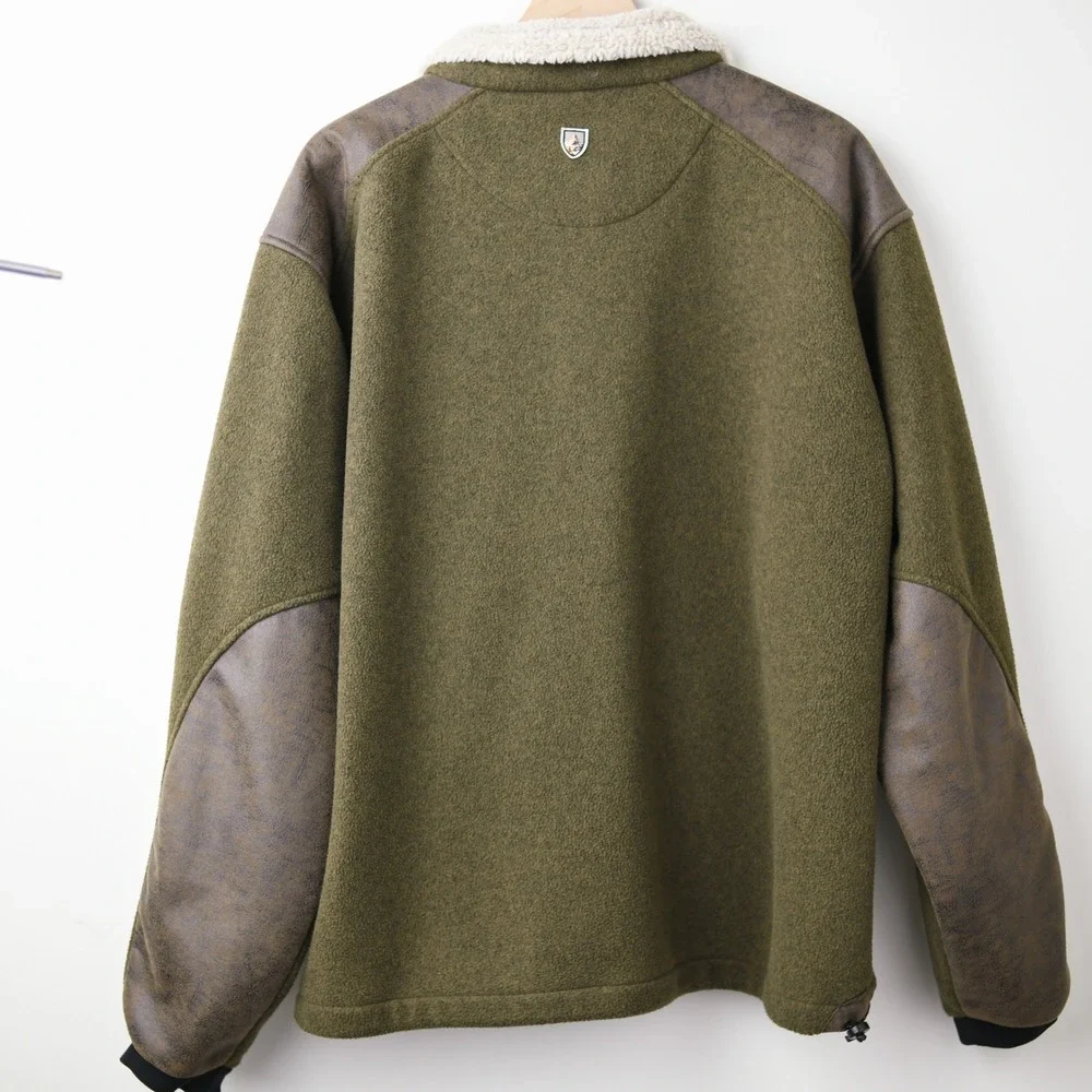 Kuhl Alpenwurx Jacket Mens XL Olive Green Fleece Full Zip Sherpa Collar Gorpcore